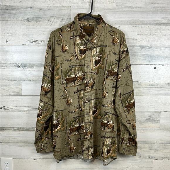 Magellan Deer Print Tan Brown Long Sleeve Button Up Shirt Mens Size XL - Picture 1 of 6